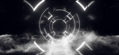 Duman Neon Parlayan Lazer Işın Sci Fi Gelecek Modern Portal Kapısı V