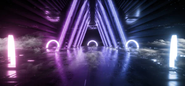 Rook Sci Fi futuristische cirkel driehoek Neon LED verlichting paars — Stockfoto