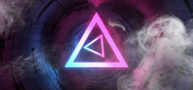 Duman Studio Sci Fi Neon Parlayan Üçgen Küre Daire Kapısı Por