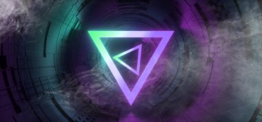 Duman Studio Sci Fi Neon Parlayan Üçgen Küre Daire Kapısı Por