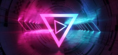 Stüdyo Sci Fi Neon Parlayan Üçgen Küre Daire Kapısı Portal G