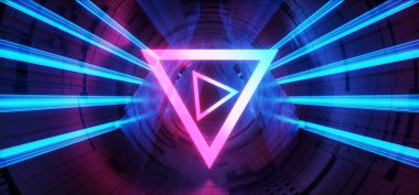 Stüdyo Sci Fi Neon Parlayan Üçgen Küre Daire Kapısı Portal G