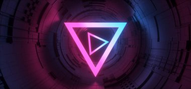 Sci Fi Gate Portal Neon Parlayan Üçgen Daire Gradyan Mor 