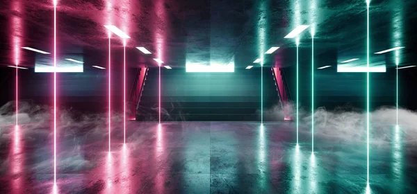 Smoke Sci Fi Futuristic néon lumières flèche forme salle sombre vide — Photo