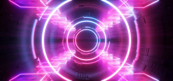 Stage Neon gloeiende buitenaardse ruimteschip futuristische Sci Fi constructio — Stockfoto