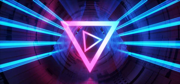 Студия Sci Fi Neon Glowing Triangle — стоковое фото