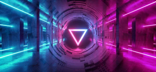 Studio Sci Fi Neon świecący Trójkąt kula Circle Gate Portal G — Zdjęcie stockowe