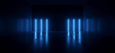 Neon Parlayan Işıklar Retro Siber Sanal Mavi Parlak Floresan