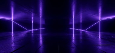 Sci Fi Hatları Arc Uzay Gemisi Parlayan Neon Violet Mavi Fütüristik V