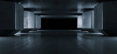 Sci Fi Beton Grunge Tünel Sütunlar Alien Beyaz Pencere Işıkları 