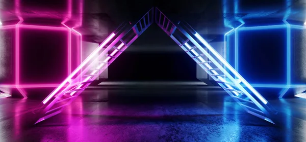 Футуристический Sci-Fi Неоновый Глоуинг Фиолетово-голубая бетонная решетка — стоковое фото