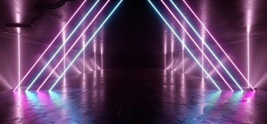 Sci Fi Üçgen Arc Uzay Gemisi Parlayan Neon Mor Mavi Fütürist