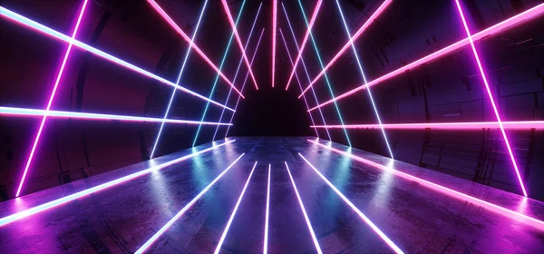 Üçgen Neon Parlayan Mor Mavi Sci Fi Beton Grunge Futuris — Stok fotoğraf