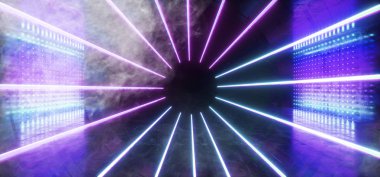 Duman Neon Parlayan Parlak Sci Fi Fütüristik Işıklar Mor Mavi