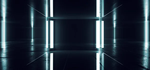 공상 과학 소설 미래 네온 LED 조명 블루 화이트 수직 형광 — 스톡 사진