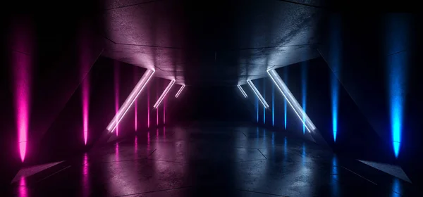 Fütüristik Sci Fi Üçgen koyu neon Işıklar Mavi Mor Futuris — Stok fotoğraf