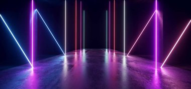 Sci Fi Parlayan Neon Hatları Tüp Işıklar Fütüristik Mor Mavi Vi