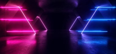 Neon Hatları Tüp Işıklar Fütüristik Sci Fi Parlayan Mor Mavi Vib