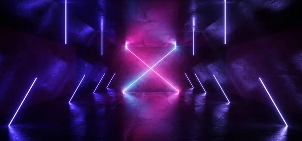 Neon X Şekilli Tüp Işıklar Fütüristik Sci Fi Parlayan Mor Mavi V — Stok fotoğraf