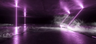 Duman Neon Lazer Parlayan Mor Arc Hatları Kablolar Zemin Sci Fi Fu