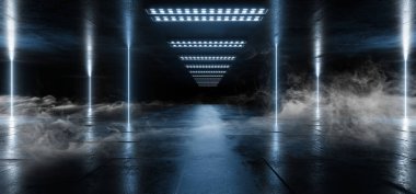 Duman Neon Lazer Parlayan Mavi Arc Pylons Hatları Sci Fi Fütüristik