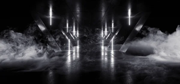 Smoke Neon Laser Glowing White Sci Fi Futuristic Grunge Béton — Photo