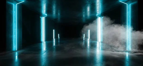 Smoke Neon Laser Glowing Blue Pylons Lines Sci Fi Futuristic Gru