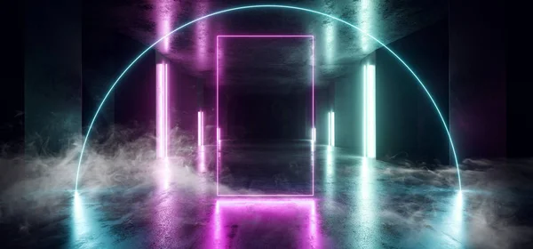 Rauch Neon Laser glühend blau lila Bogen Pylonen Linien sci fi fut — Stockfoto