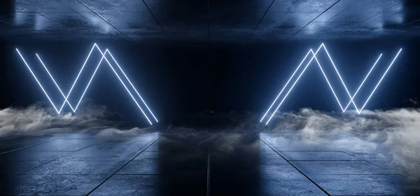 Smoke Neon Laser Glowing Blue Abstract Corridor Sci Fi Futuristi