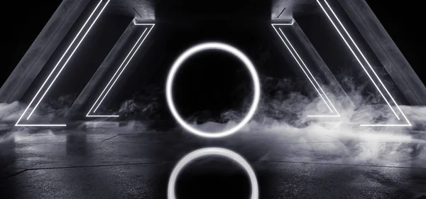 Duman Neon Lazer Parlayan Beyaz Sci Fi Fütüristik Grunge Beton — Stok fotoğraf