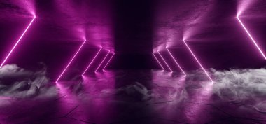 Duman Neon Lazer Parlayan Mor Üçgen Koridor Sci Fi Futuris