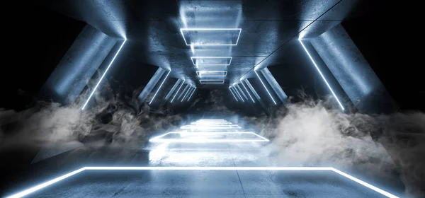 Smoke Neon Laser Glowing Blue Triangle Corridor Sci Fi Futuristi