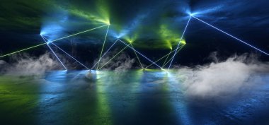 Duman Sci Fi Neon Parlayan Işıklar Yeşil Mavi Arka Plan Lazer Gat