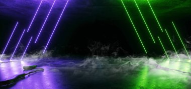 Duman Sci Fi Neon Parlayan Işıklar Yeşil Mavi Arka Plan Lazer Gat