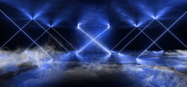 Duman Sci Fi Neon Parlayan Işıklar Mavi Lazer Hatları Kablolar F