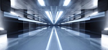 Neon Hareketi Lazer Mavi Parlayan Beton Grunge Büyük Salon Tüneli A