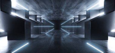 Neon Lazer Mavi Parlayan Beton Grunge Büyük Salon Uzaylı Ortaklığı