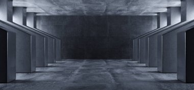 Beton Grunge Büyük Salon Tüneli Uzaylı Koridoru Boş Geleceği 