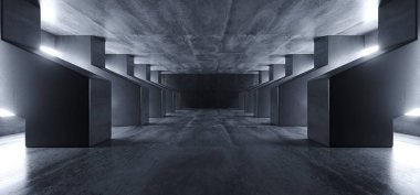 Beton Grunge Büyük Salon Tüneli Uzaylı Koridoru Boş Geleceği 