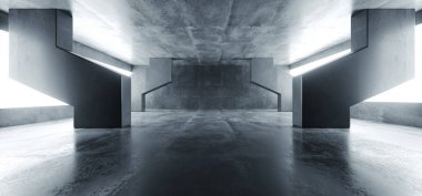 Beton Grunge Büyük Salon Tüneli Uzaylı Koridoru Boş Geleceği 