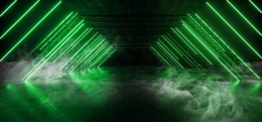 Duman Fütürist Bilim Kurgu Üçgeni Neon Parlayan Yeşil Lazer Gösterisi S