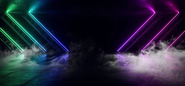 Smoke Sci Fi Trójkąt fioletowy Niebieski Neon Laser Arch konstrukcji — Zdjęcie stockowe