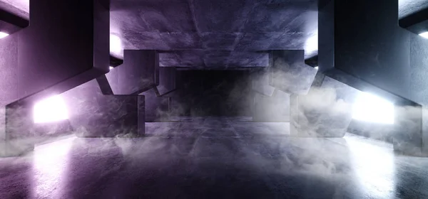 Fumo Roxo Azul Betão Grunge Big Hall Túnel Corredor alienígena — Fotografia de Stock