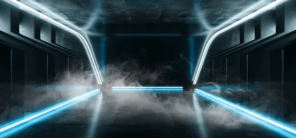 Smoke Neon Glowing Laser Blue Concrete Underground Garage Sci Fi