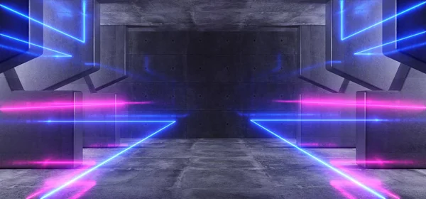 Neon Glowing Laser Blue Purple Lines Arch White Concrete Undergr