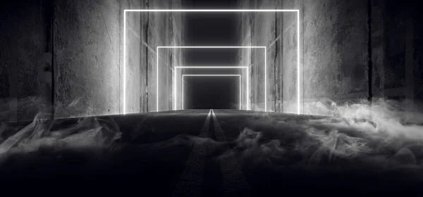 Smoke Sci Fi Futuristik Asfalt Tünel Koridoru Çimento Ro — Stok fotoğraf
