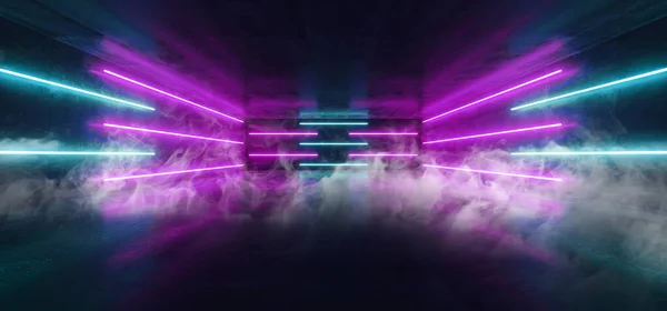 Rök Sci Fi Futuristiska Neon Glödande Lila Blå Laser Lines Ref — Stockfoto