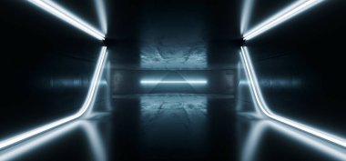 Uzaylı bilim kurgu karanlık neon fütüristik boş beton yansıması