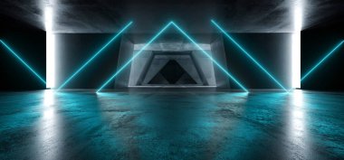 Beton Beton Tünel Koridoru Lazer Işınlar Mavi Sahne Parlayan N