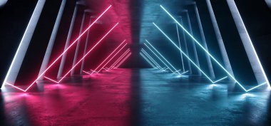 Neon Lazer Parıltısı Mor Mavi Çizgiler Büyük Karanlık Salon Garaj Tüneli